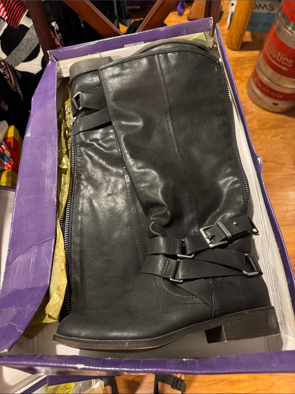 Madden Girl Black Buckle Strap Knee-High Heeled Boots
